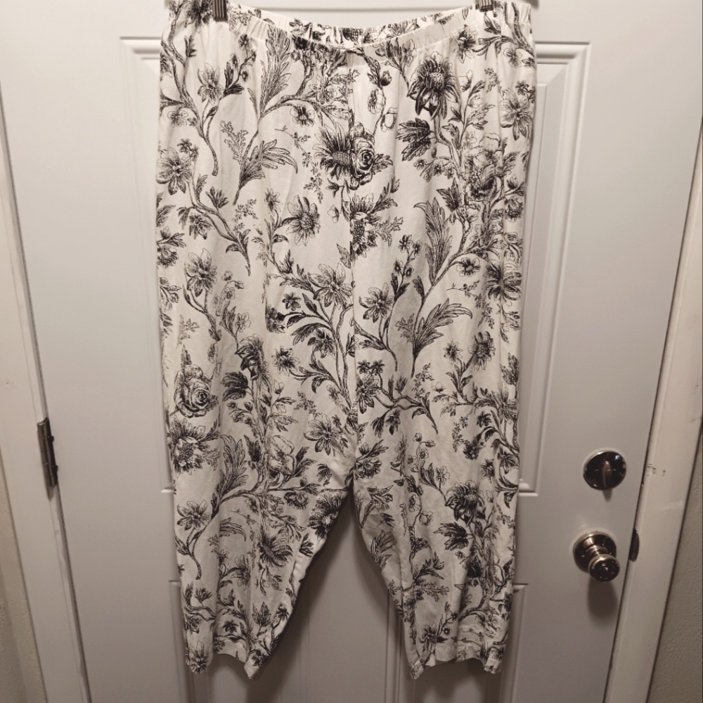 Hot Cotton Marc Wear| 100% Linen Floral Print Crop Pants Summer Sz 2X Wide Leg